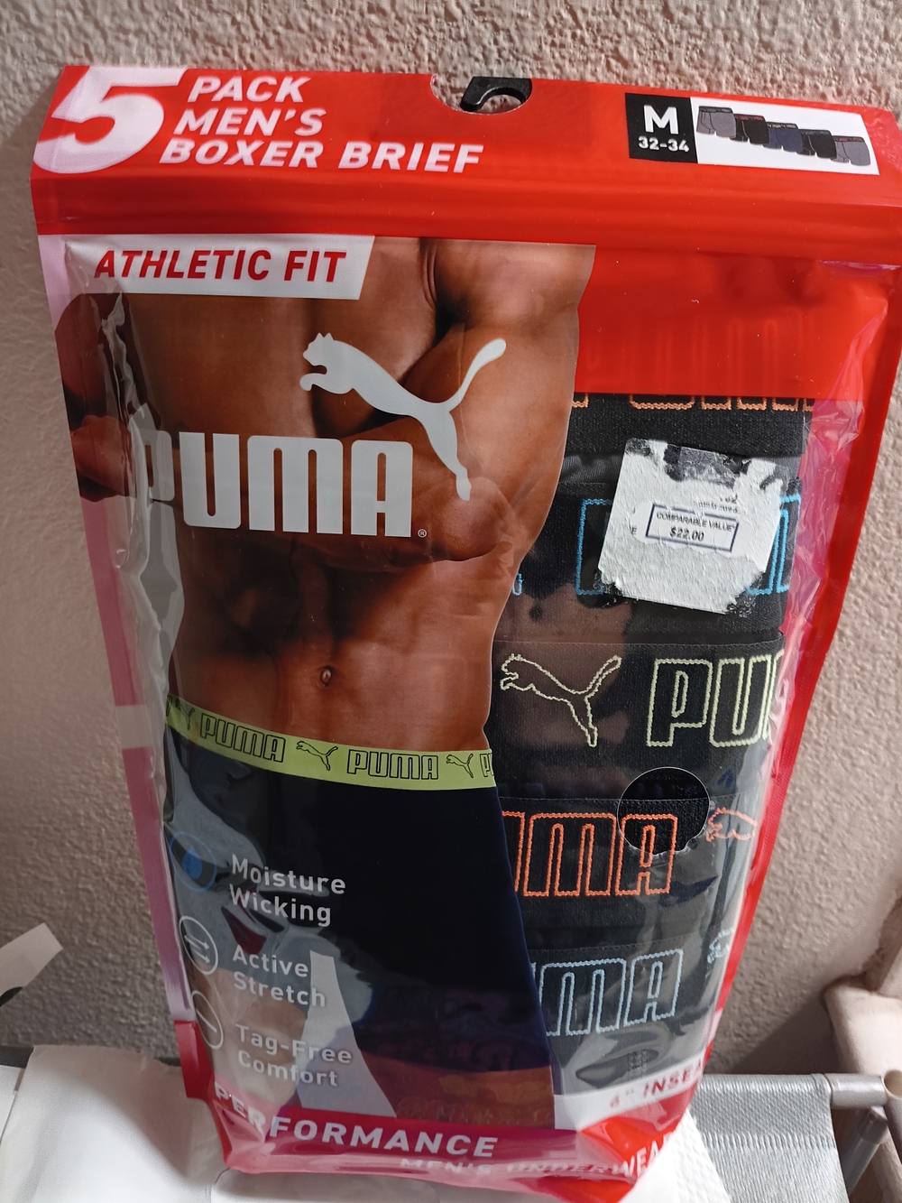 PUMA Men's Boxer Briefs 5-Pack - Black with Green & Orange Accents
